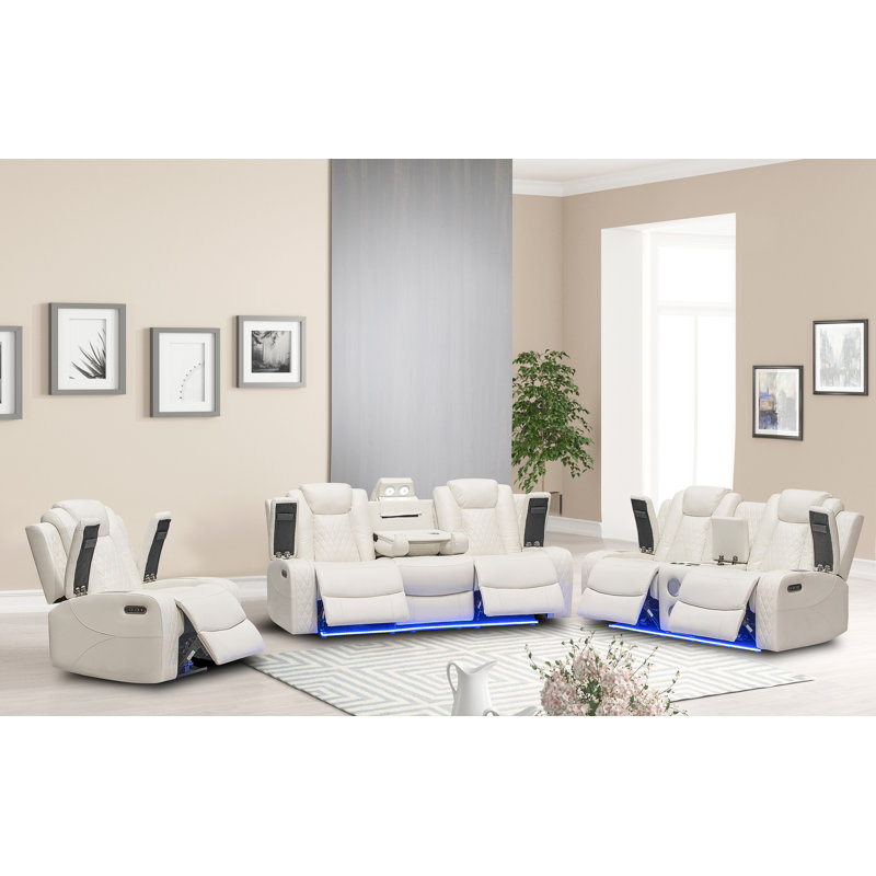Ensemble de salon en similicuir 3 pièces, Blanc