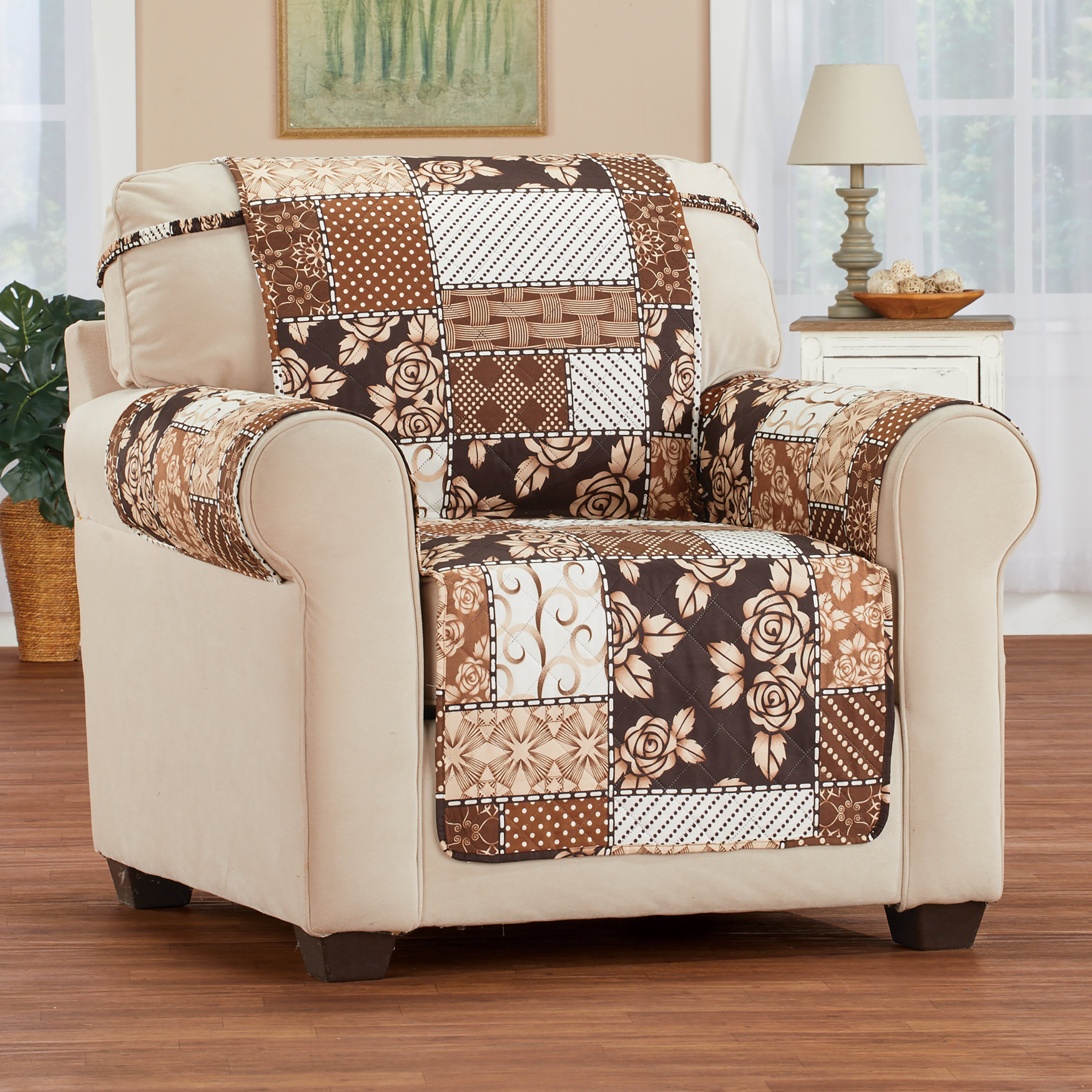Rosalind Wheeler Neutral Coloured Floral Patchwork Furniture Cover