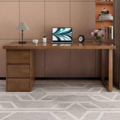 Nut-brown Rectangular Solid Wood desks by Hokku Designs