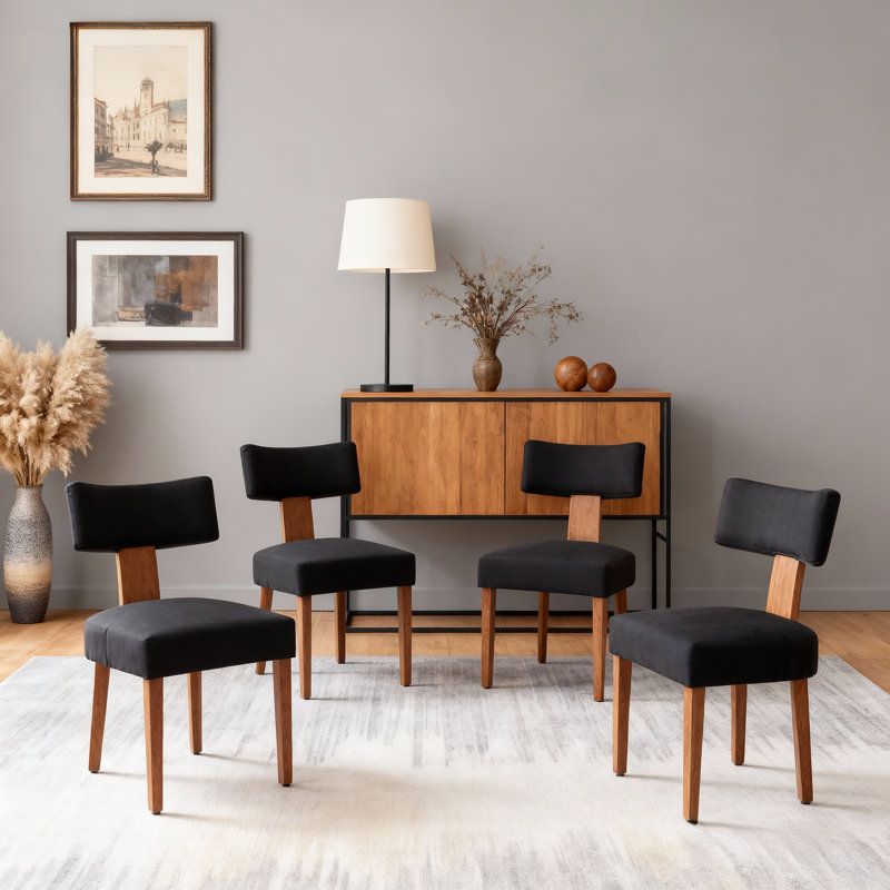 Heritage Upholstered Dining Chairs,Solid Wood Side Chairs with Curved Backrest for Dining Room,Black, Black, 6