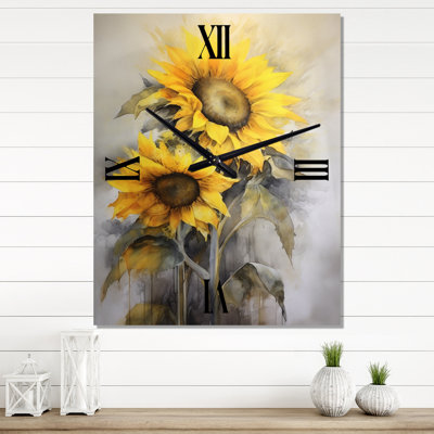 Jaune, gris, doré, horloges murales florales