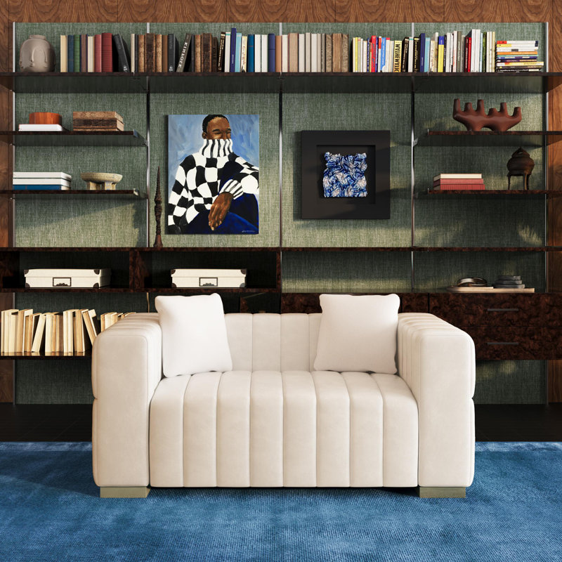Charlesworth 59'' Velvet Loveseat, Gold, White