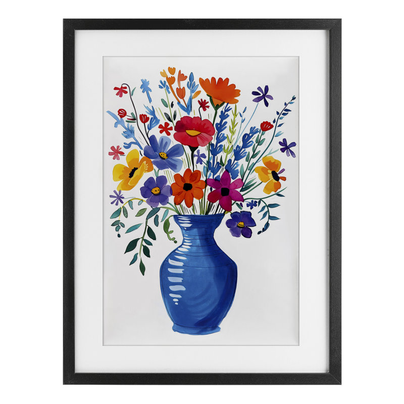 Bouquet coloré encadré sous verre, design par LSR Design Studio, H 20 po x l 14 po, Cadre noir minuit
