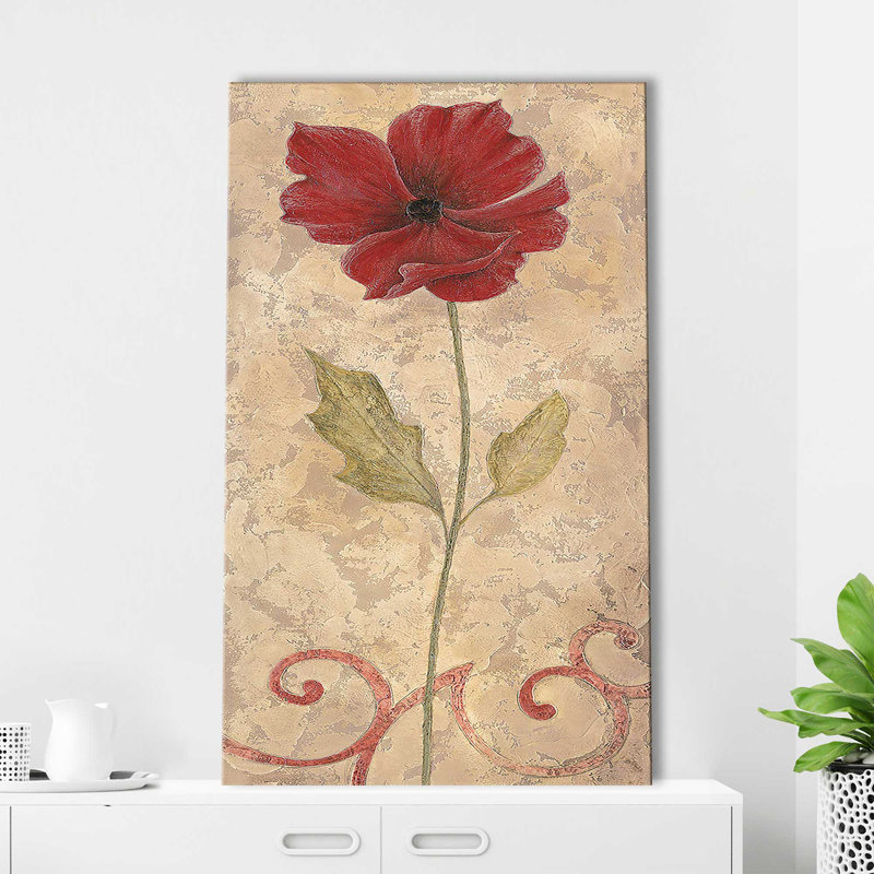 Poppy Passion II - Peinture, Toile tendue, H 30 po x l 18 po x P 1 po