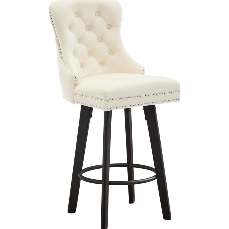Tabourets de bar pivotants en velours, grands et élégants pour îlot de cuisine, bar à domicile, bistro - tabourets blanc crème avec pivot à 360 degrés, boutons