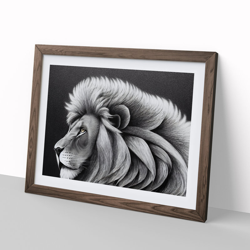 Electrifying Lion - Single Picture Frame Painting, 46cm H x 64cm W x 2cm D, Walnut 