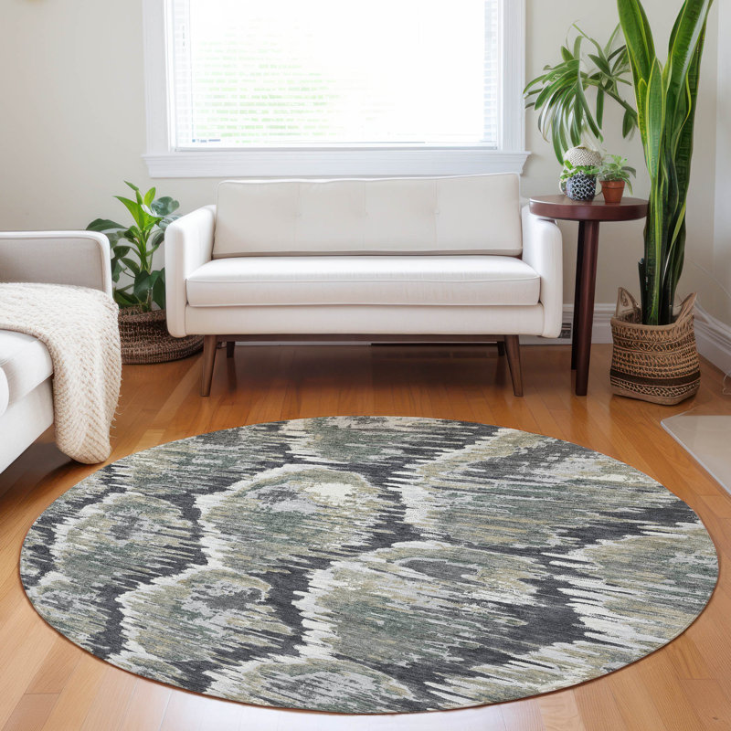 Premium Machine Washable Prisco Charcoal Rug, Round 8'