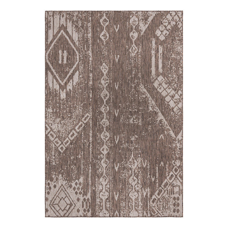 Tapis intérieur / extérieur brun / brun clair en polypropylène tissé à la machine 9 pi 10 po x 13 pi Brison