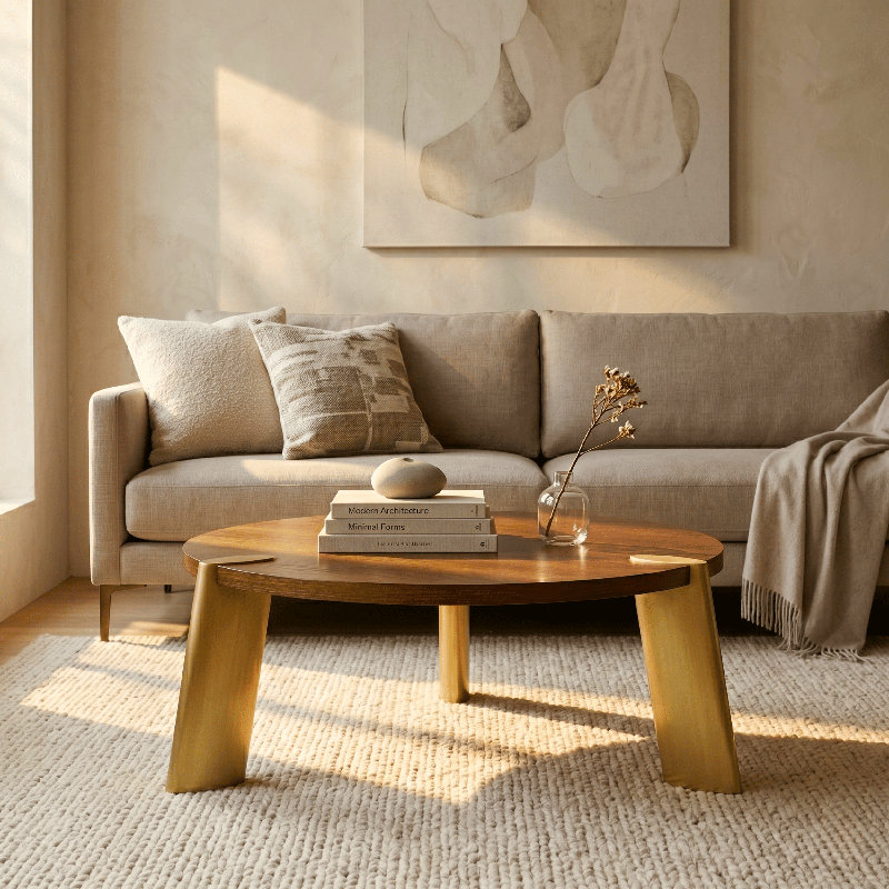 NTC Tribase Boho Wooden Round Coffee Table for Living & Dining Rooms – Waterproof & Heat Resistant, Dark Walnut
