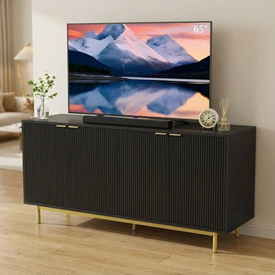 Meuble télé moderne pour téléviseur de 65 po, centre de divertissement avec armoires de rangement et tablettes réglables, console média en bois pour le salon et la chambre à coucher