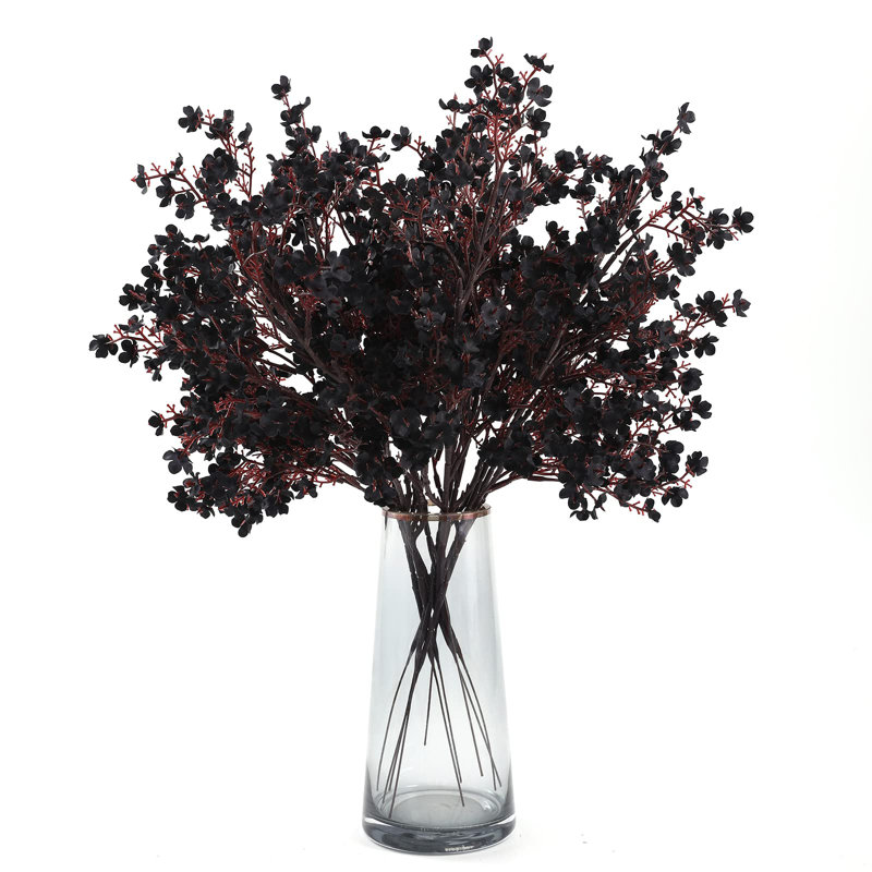 10 pièces de fleurs artificielles noires en soie artificielle Babys Breath pour Halloween, Noir