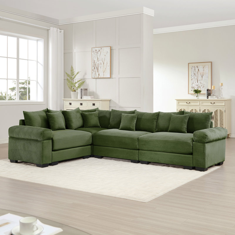 Canapé modulaire surdimensionné surdimensionné en nuage, canapé modulaire convertible avec accoudoirs très larges à assise profonde, 13 coussins décoratifs en velours côtelé de qualité supérieure, conception ergonomique, assemblage facile, pour les salons, vert