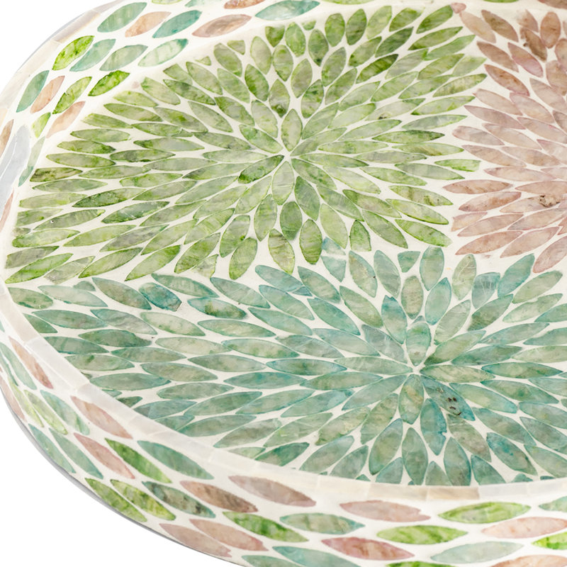 Plateau rond Milo, surface mosaïque, coquille de Capiz multicolore 16 po, L 15,7 po x P 15,7 po x H 2 po