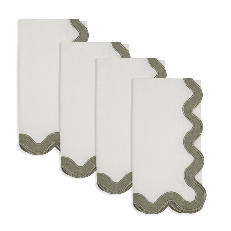 100% Linen Soft Hue Scallop Napkin (Set of 4), Green