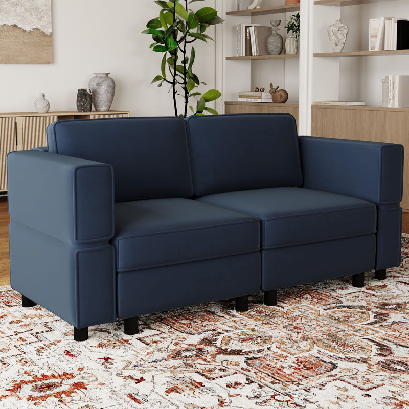 Elda Small Sofa Loveseat Couch Apartment Sofa Hallway Sofa With Storage Space, Blue Velvet
