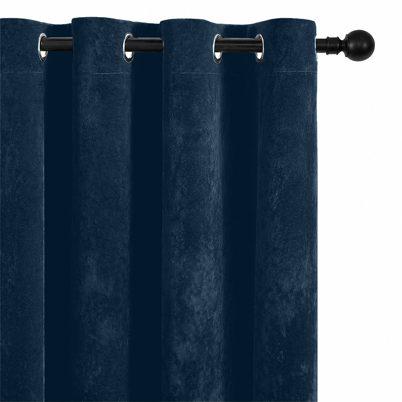 Thermal Velvet Curtains with Eyelet Ring Top - Crushed Velvet Drapes Pair, 228cm Width x 228cm Drop, Blue