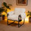  Fauteuil d'appoint Mid-Century moderne, fauteuil rembourré épais avec structure en métal, méridienne surdimensionnée pour les petits espaces de la chambre à coucher, tissu chenille texturé, beige
