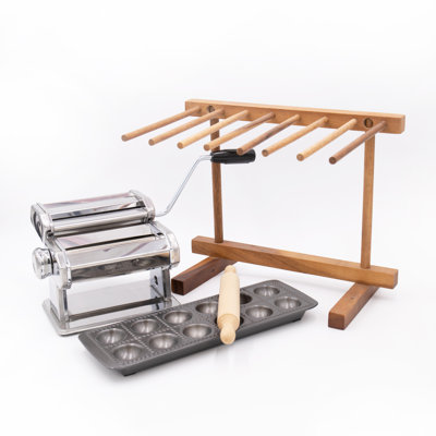 World Of Flavours Italian Deluxe Double Cutter Pasta Machine, Pasta Drying Stand, Ravioli Cutter