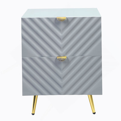 Table de chevet à finition ultrabrillante avec pieds en métal et tiroirs de rangement, parfaite pour l'organisation de la chambre à coucher et la décoration moderne