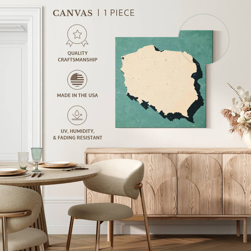 Carte de la Pologne rétro Aliaz, H 33 po x l 33 po