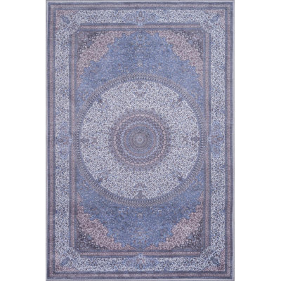  Traditional Collection - Machine Washable Area Rug, Traditional Washable, Non Slip, Low Pile Chenille Rug, Living Room, Bedroom, Kitchen Rug (2'x3' Navy/Off White)