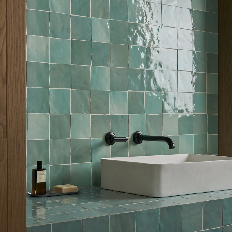 Virello 4x4 Glossy Ceramic Wall Tile, Mint Green
