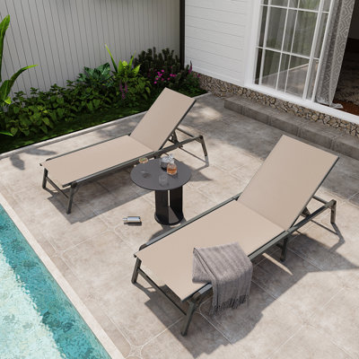 5-Position Adjustable Textilene Outdoor Chaise Lounge (Set of 2) 