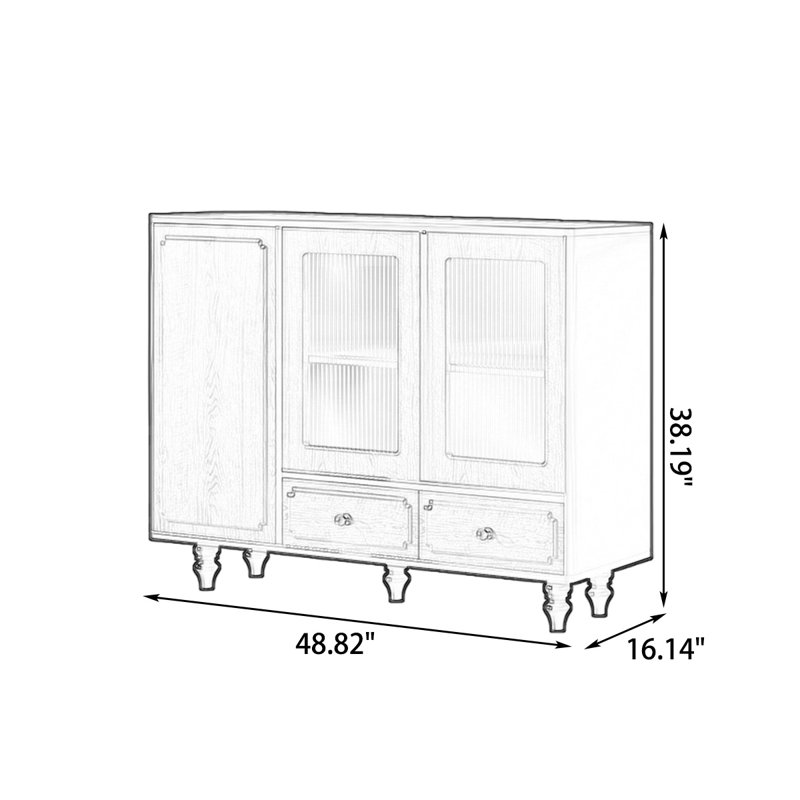 Buffet en noyer massif et bois manufacturé, H 38,19 po x l 48,82 po x P 16,14 po