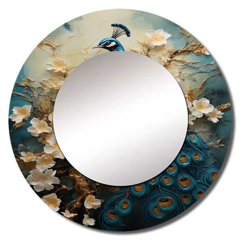 «Peacock Encaustic Portrait II - Miroir paon», art mural en métal, 36 po x 36 po