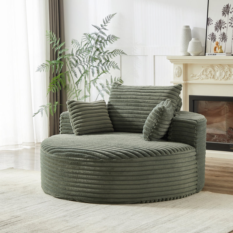 Canapé éponge Boneless, fauteuil-lit moderne moelleux, Velours côtelé vert, 32.5" H x 55" W x 55" D