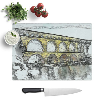 Tempered Glass Pont Du Gard Bridge in France Chopping Board