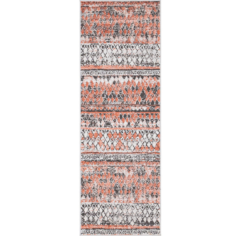 Tapis géométrique orange / gris, Tapis de couloir 2 pi 2 po x 6 pi 1 po
