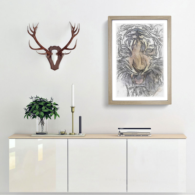 Prowling Tiger in Abstract - Framed Print, Oak, 50cm H x 35cm W x 2cm D