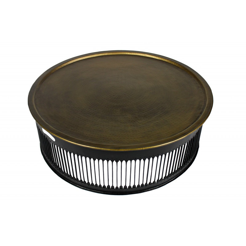 Table basse ronde en laiton en forme de tambour