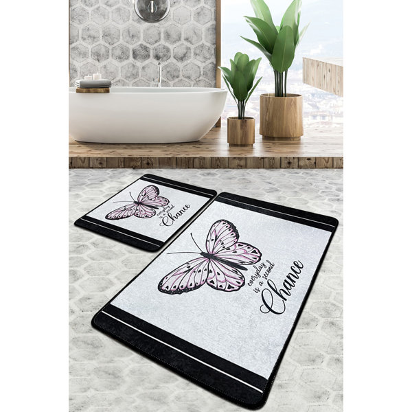 Victoria Classics Low Pile 20”x30” Text Printed Bath Rug with Non-Slip  Backing (Le Bain, Splash, Relax) (Splash - Red)
