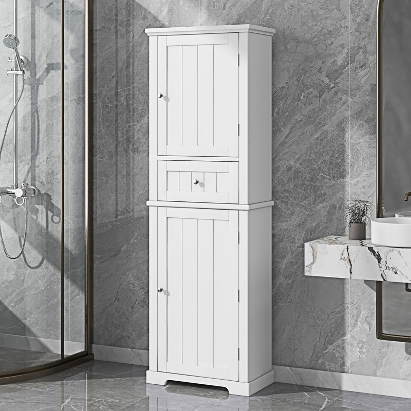 Tall Bathroom Storage Cabinet With Drawer And Adjustable Shelf, White