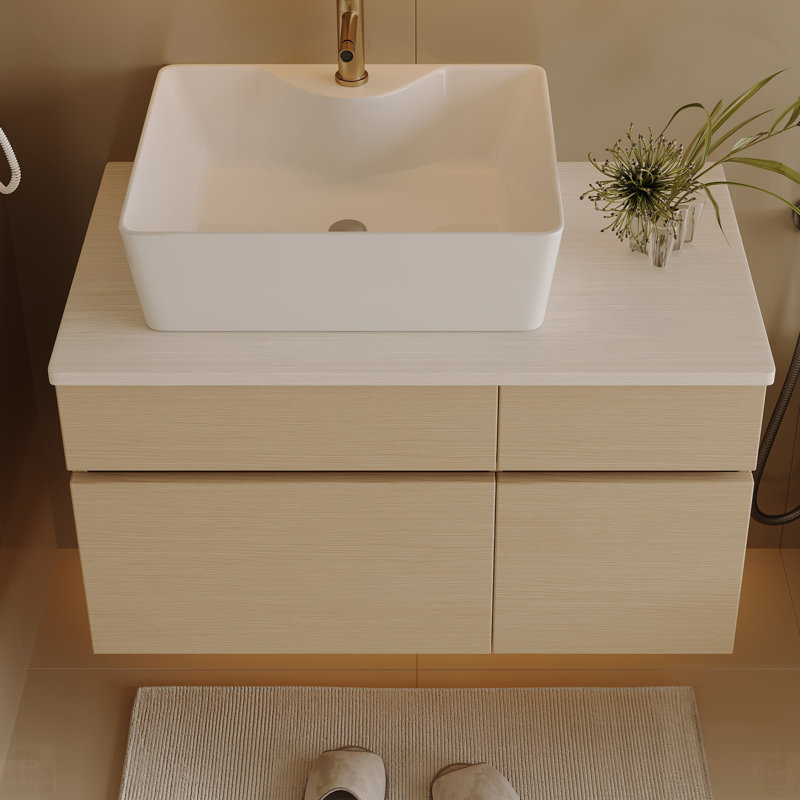 Petit meuble-lavabo flottant simple avec lavabo, parfait pour les espaces compacts et le design moderne