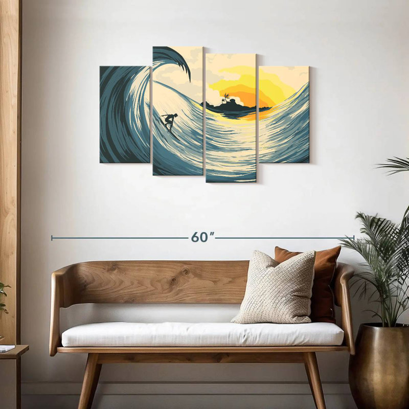 Senne, vague et surfeur, H 27 po x l 43 po
