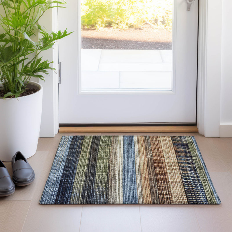 Machine Washable Indoor/Outdoor Xhevrie Blue Rug, Rectangle 1'8" x 2'6"