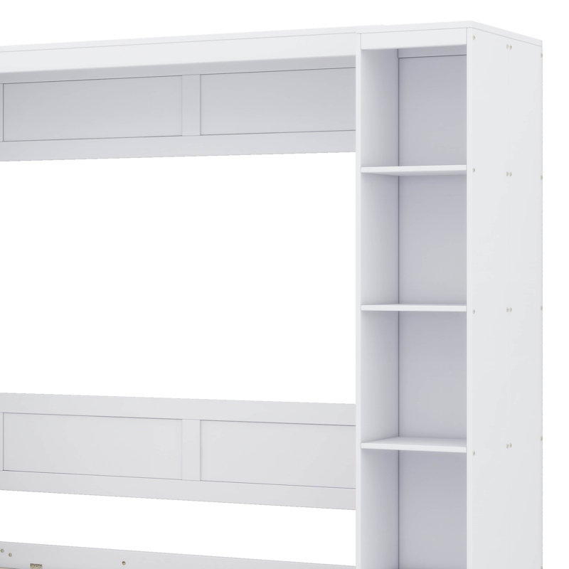 Lit escamotable mural Murphy avec armoire latérale et tablette de rangement, Blanc