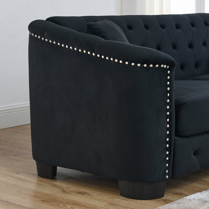Alexandrie  Square Arm Loveseat, 2, 30" H x 59" W x 31.5" D, Black Velvet Incorrect