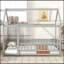 Lit simple en bois avec structure de toit, garde-corps de sécurité, gris-965788083-965788085