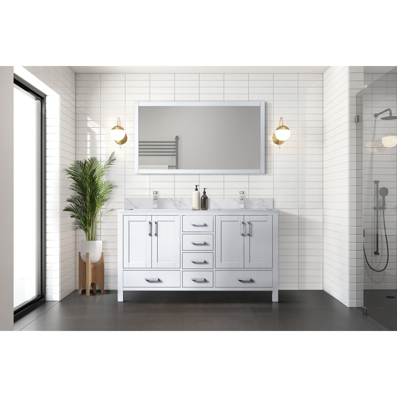 Jacques 60 in. W x 22 in. D Double Bath Vanity and Top, White Carrara Marble, White