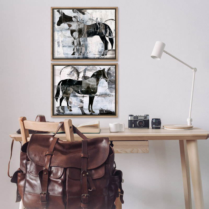 «Abstract Horse Silhouette Circles», ensemble de 2 toiles flottantes encadrées par Ethan Harper, H 17 po x l 21 po