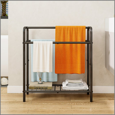 Porte-serviettes en métal à 3 niveaux, porte-serviettes autoportant pour salle de bain, économise de l'espace avec rangement, présentoir pour chambre à coucher, salle de bain, piscine, noir
