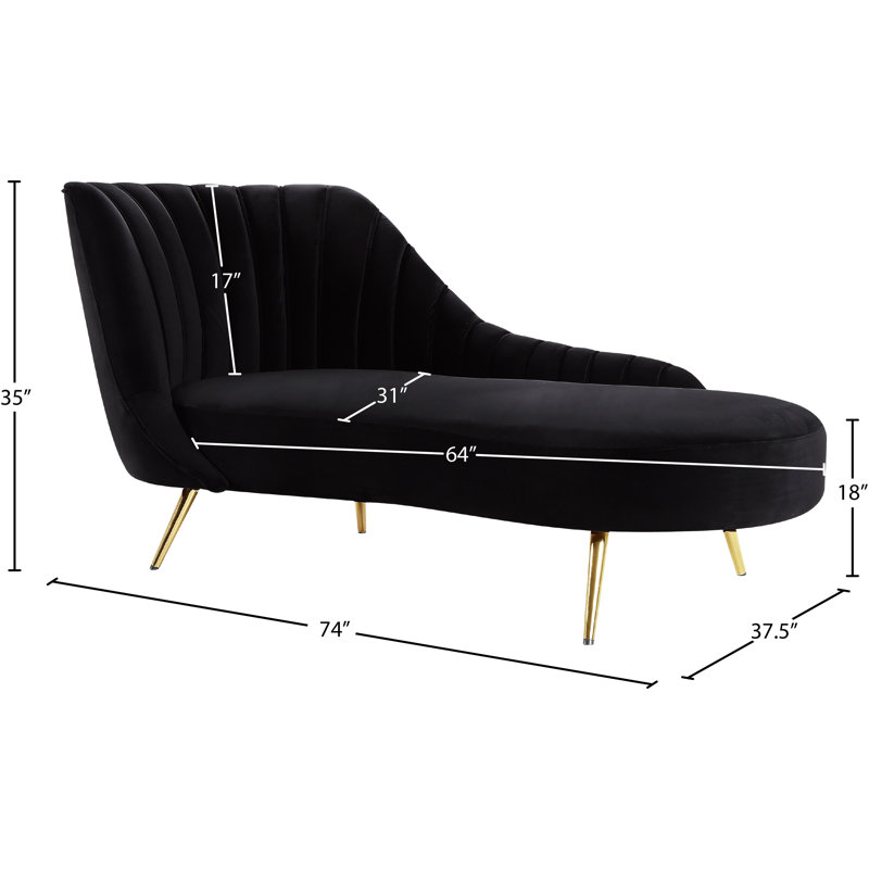 Chaise longue en velours Margo, Velours noir