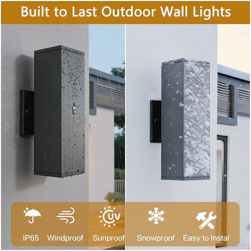 Outdoor Wall Light Fixture,Exterior Lighting Fixtures,Dusk to Dawn Modern Sconce Lights for Porch Patio Garage Front Door (Black,Square,with Sensor,2PK)