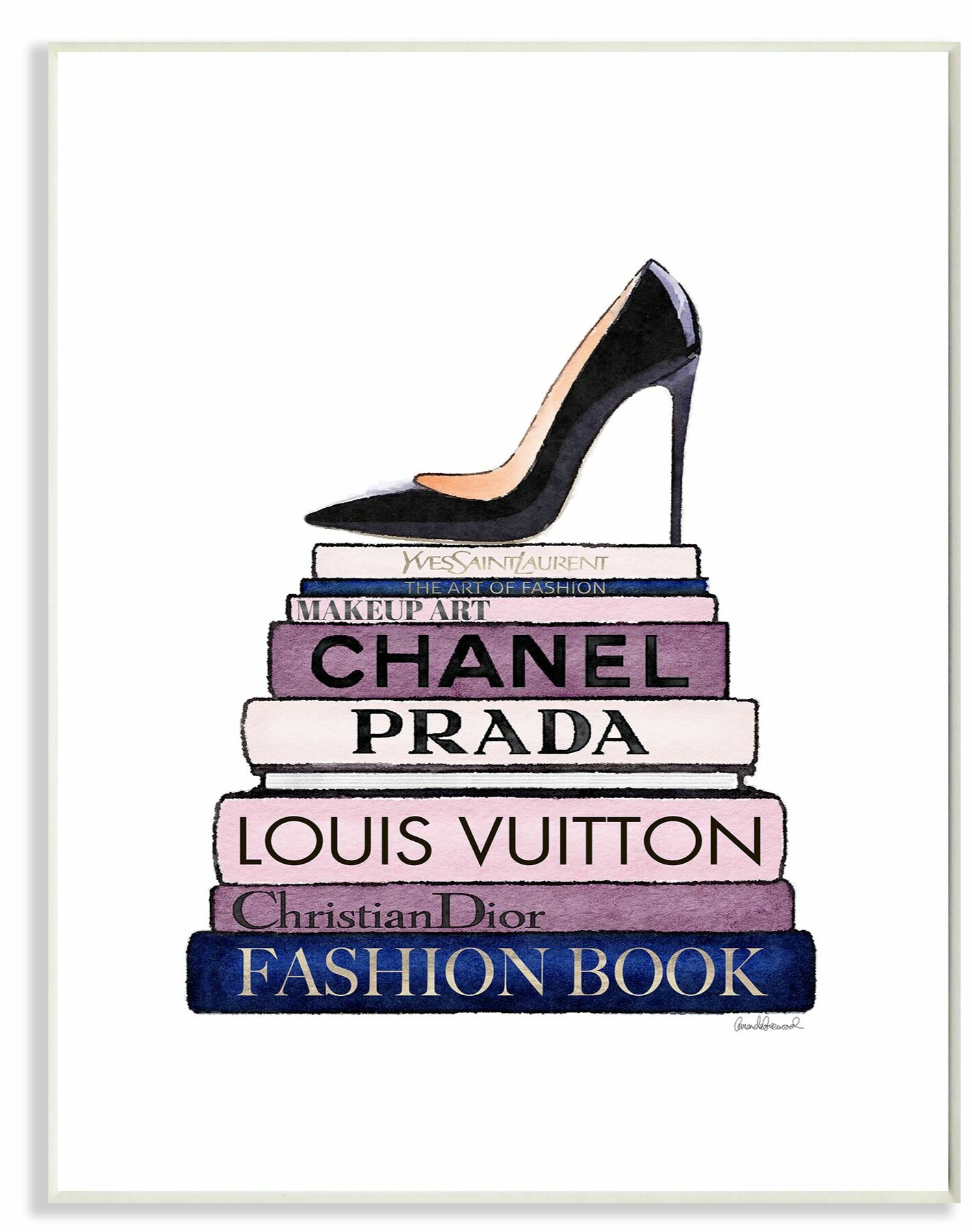 Stupell Industries Black Heels Pink Silver Bookstack Design by