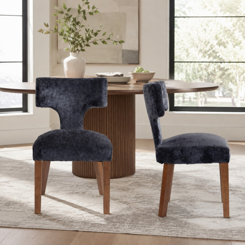 Chaises de salle à manger rembourrées avec structure en bois massif et sièges en chenille, Gris