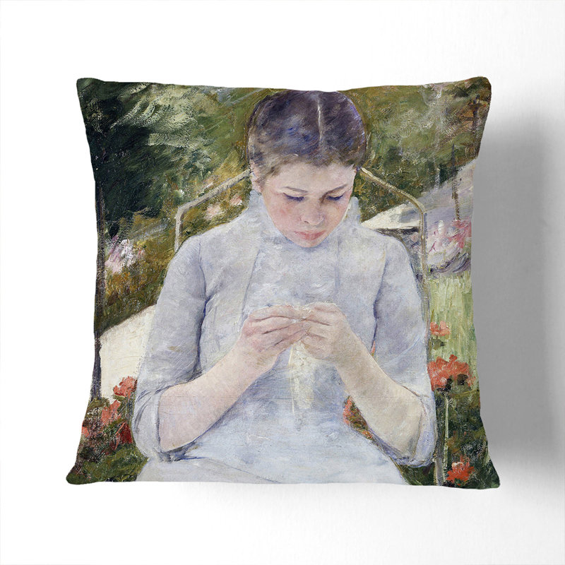 Girl In The Garden Square Throw Cushion, 55cm H x 55cm W x 20cm D, White